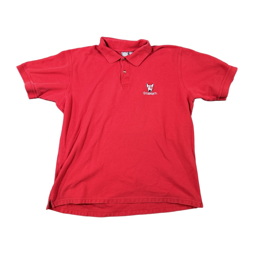 Target Mens XL Red Short Sleeve Polo Shirt Bullseye Dog Logo Cotton 2904